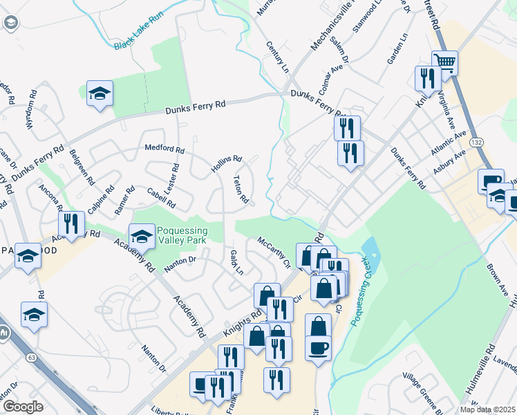 map of restaurants, bars, coffee shops, grocery stores, and more near 3587 Teton Road in Philadelphia