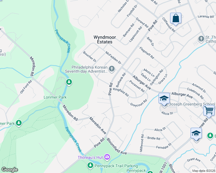 map of restaurants, bars, coffee shops, grocery stores, and more near 9096 Pine Road in Philadelphia