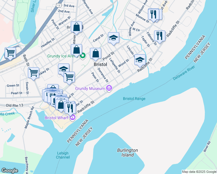 map of restaurants, bars, coffee shops, grocery stores, and more near 621 Radcliffe Street in Bristol
