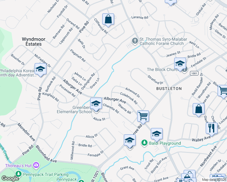 map of restaurants, bars, coffee shops, grocery stores, and more near 9110 Springview Road in Philadelphia