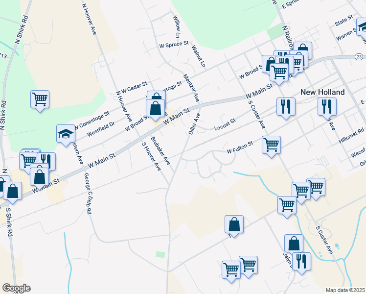 map of restaurants, bars, coffee shops, grocery stores, and more near 88 Diller Avenue in New Holland