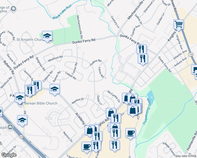 map of restaurants, bars, coffee shops, grocery stores, and more near 3536 Vinton Road in Philadelphia