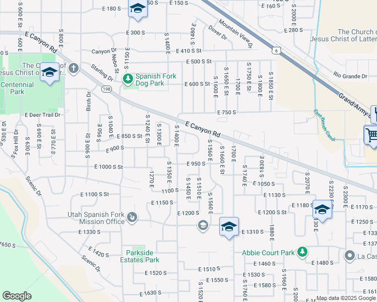 map of restaurants, bars, coffee shops, grocery stores, and more near 1473 East 910 South Street in Spanish Fork