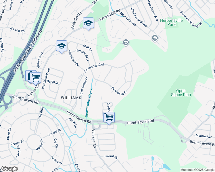 map of restaurants, bars, coffee shops, grocery stores, and more near 94 Everest Drive South in Brick Township