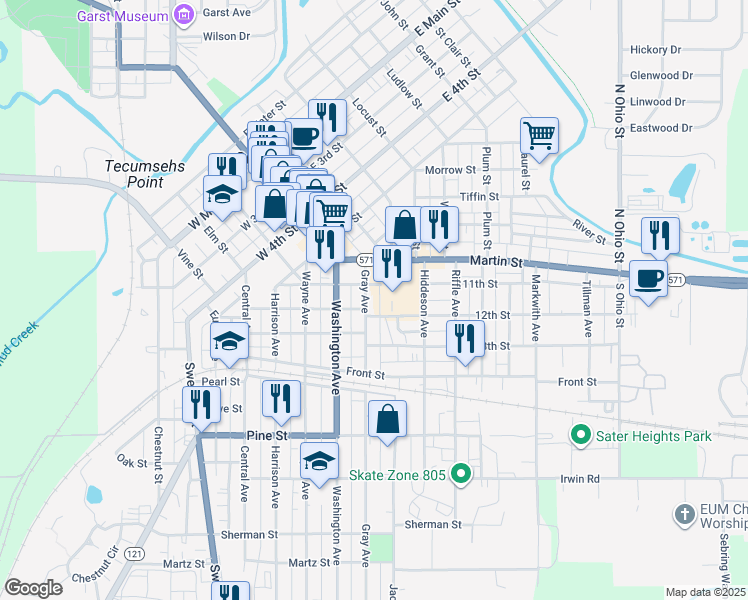 map of restaurants, bars, coffee shops, grocery stores, and more near 219 Gray Avenue in Greenville