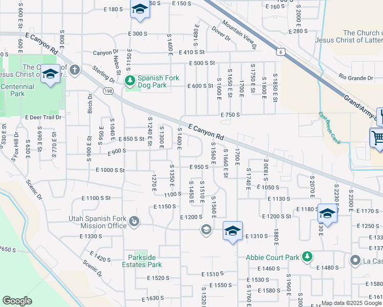 map of restaurants, bars, coffee shops, grocery stores, and more near 1473 East 910 South Street in Spanish Fork