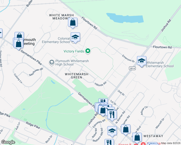 map of restaurants, bars, coffee shops, grocery stores, and more near 4035 Lafrance Road in Lafayette Hill