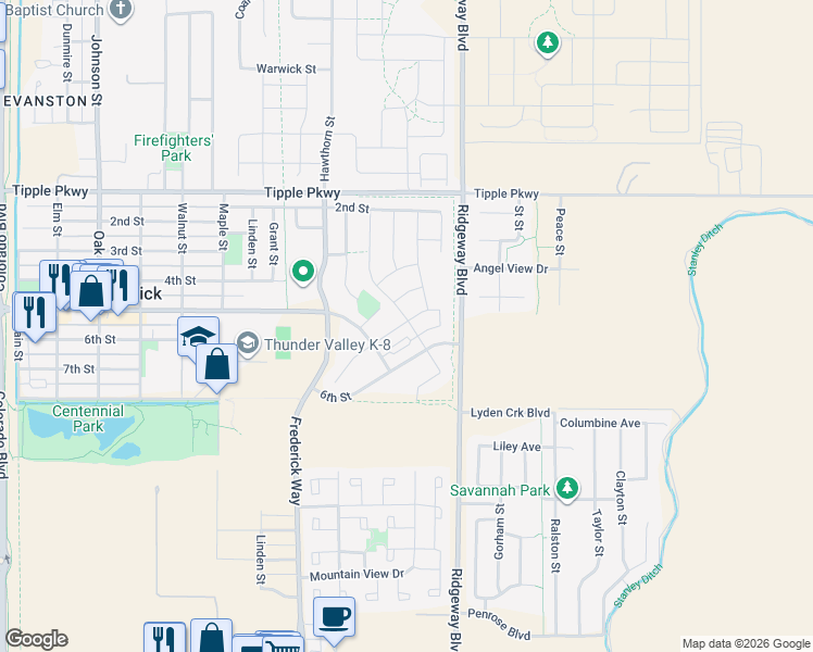 map of restaurants, bars, coffee shops, grocery stores, and more near 6720 Catalpa Street in Frederick