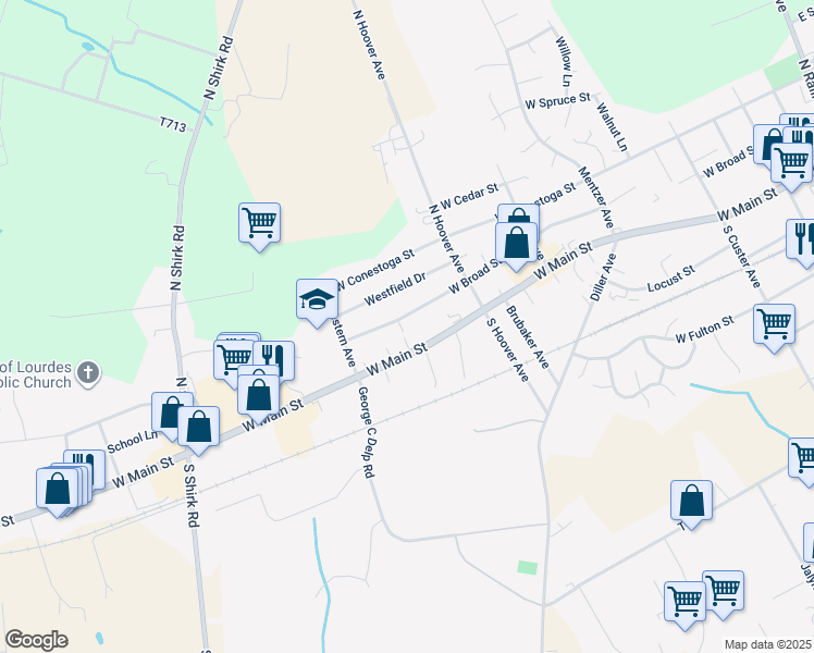 map of restaurants, bars, coffee shops, grocery stores, and more near 554 W Broad St in New Holland
