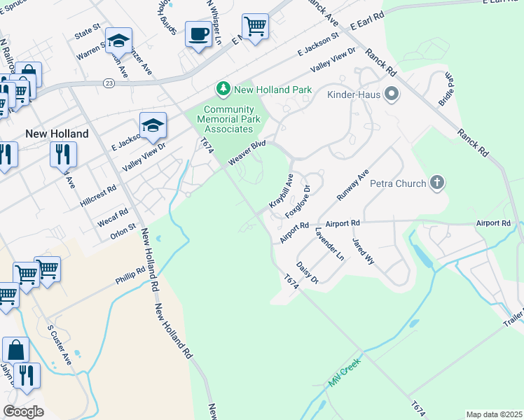 map of restaurants, bars, coffee shops, grocery stores, and more near 261 Chicory Court in New Holland