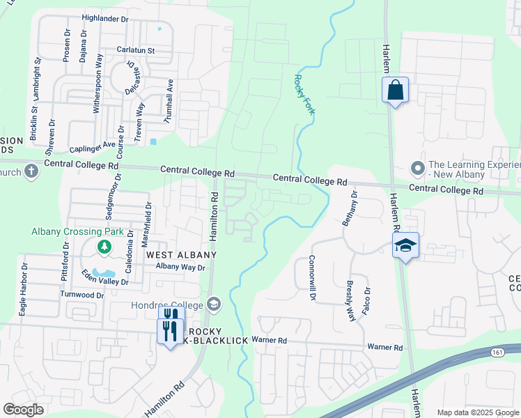 map of restaurants, bars, coffee shops, grocery stores, and more near 5691 Winding Rock Drive in Westerville