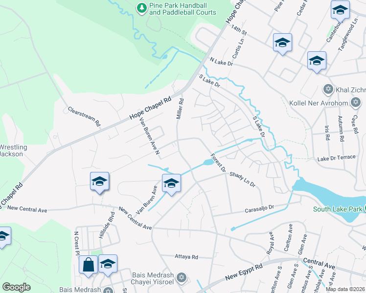 map of restaurants, bars, coffee shops, grocery stores, and more near 285 Miller Road in Lakewood