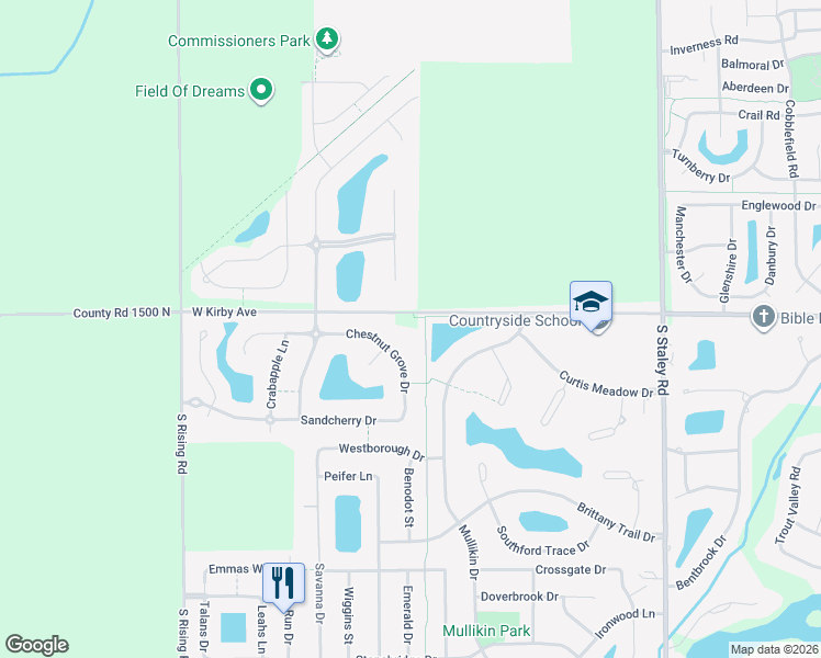 map of restaurants, bars, coffee shops, grocery stores, and more near 4703 West Kirby Avenue in Champaign
