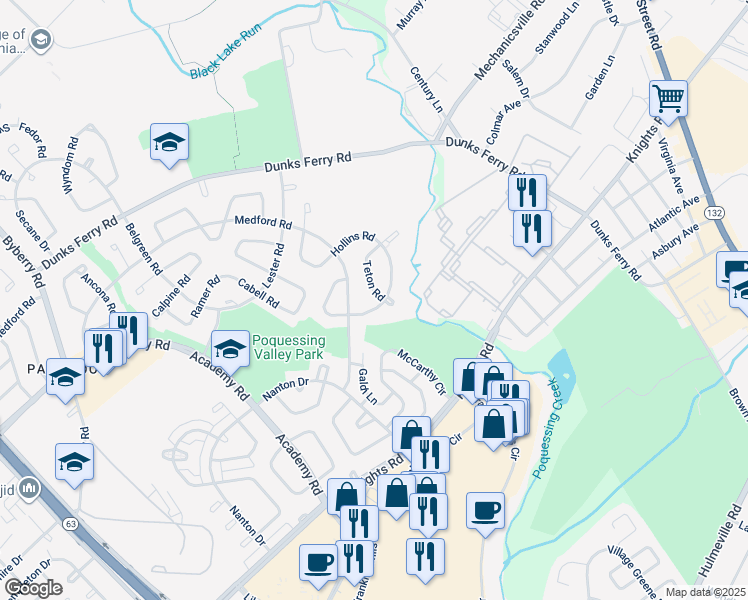 map of restaurants, bars, coffee shops, grocery stores, and more near 3580 Teton Road in Philadelphia