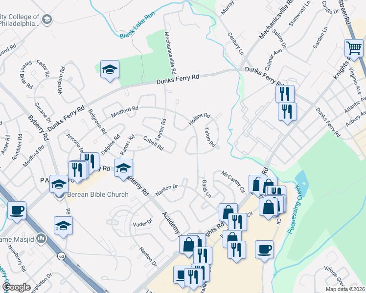 map of restaurants, bars, coffee shops, grocery stores, and more near 3425 Vinton Road in Philadelphia