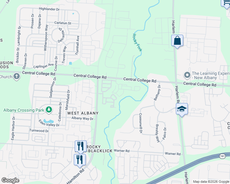 map of restaurants, bars, coffee shops, grocery stores, and more near 6290 Rocky Junction Place in Westerville