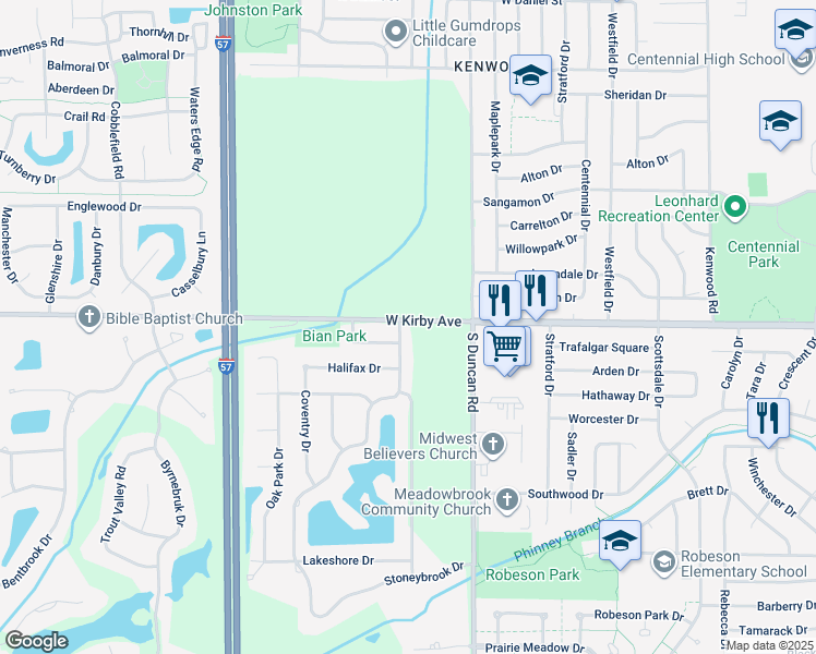 map of restaurants, bars, coffee shops, grocery stores, and more near 1606 Maynard Drive in Champaign