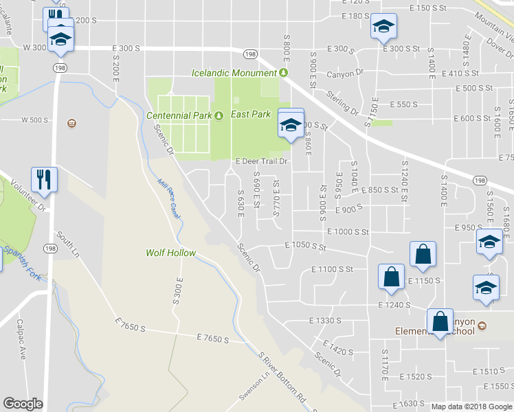 map of restaurants, bars, coffee shops, grocery stores, and more near 849 South 690 East Street in Spanish Fork