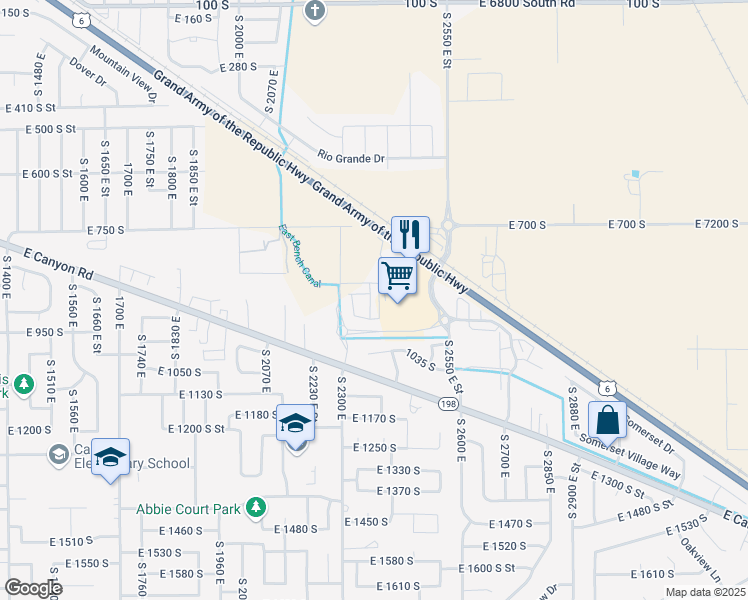 map of restaurants, bars, coffee shops, grocery stores, and more near 2342 East 830 South in Spanish Fork