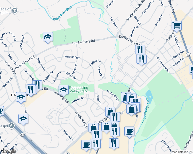 map of restaurants, bars, coffee shops, grocery stores, and more near 12866 Medford Road in Philadelphia