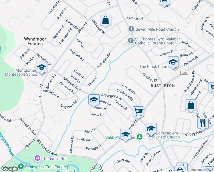 map of restaurants, bars, coffee shops, grocery stores, and more near 9116 Springview Road in Philadelphia