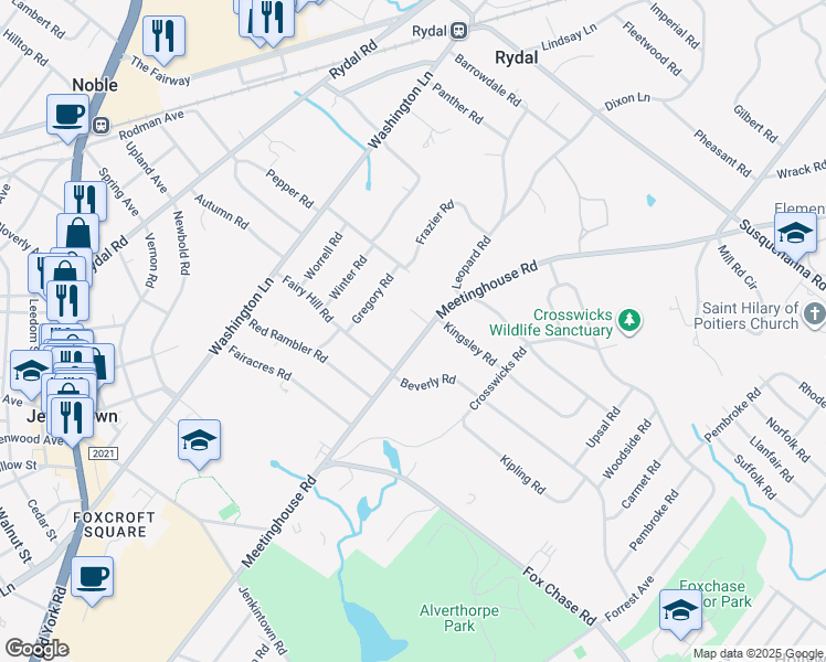 map of restaurants, bars, coffee shops, grocery stores, and more near 820 Meetinghouse Road in Jenkintown