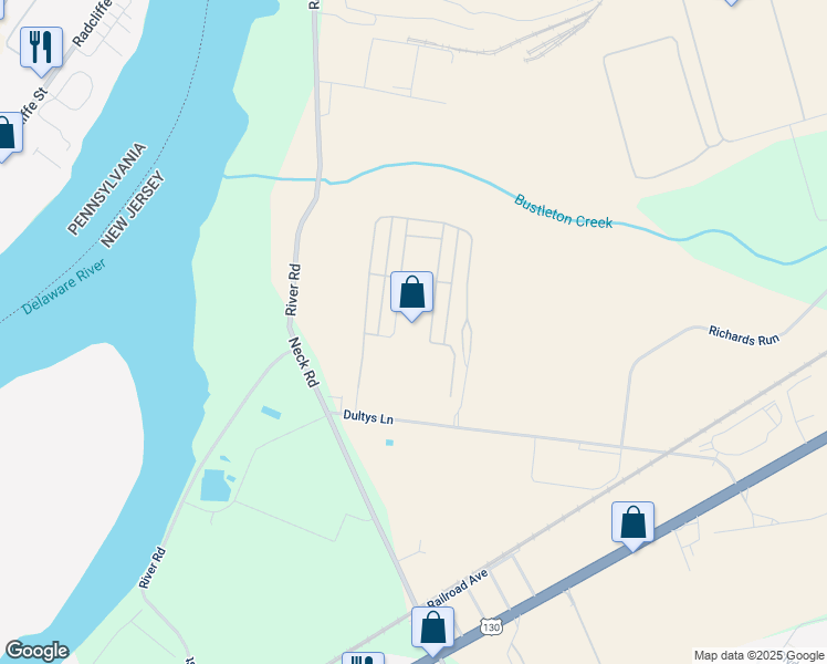 map of restaurants, bars, coffee shops, grocery stores, and more near 309 Dultys Lane in Burlington