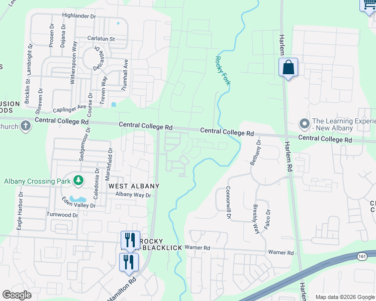 map of restaurants, bars, coffee shops, grocery stores, and more near 6290 Rocky Junction Place in Westerville