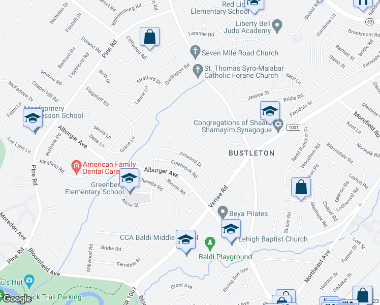 map of restaurants, bars, coffee shops, grocery stores, and more near 633 Artwood Drive in Philadelphia