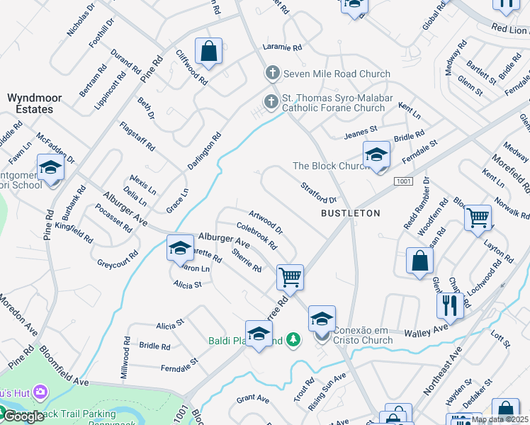 map of restaurants, bars, coffee shops, grocery stores, and more near 633 Artwood Drive in Philadelphia