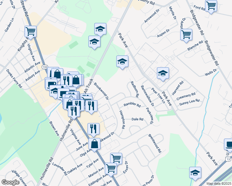 map of restaurants, bars, coffee shops, grocery stores, and more near 3240 Fairway Road in Bucks County