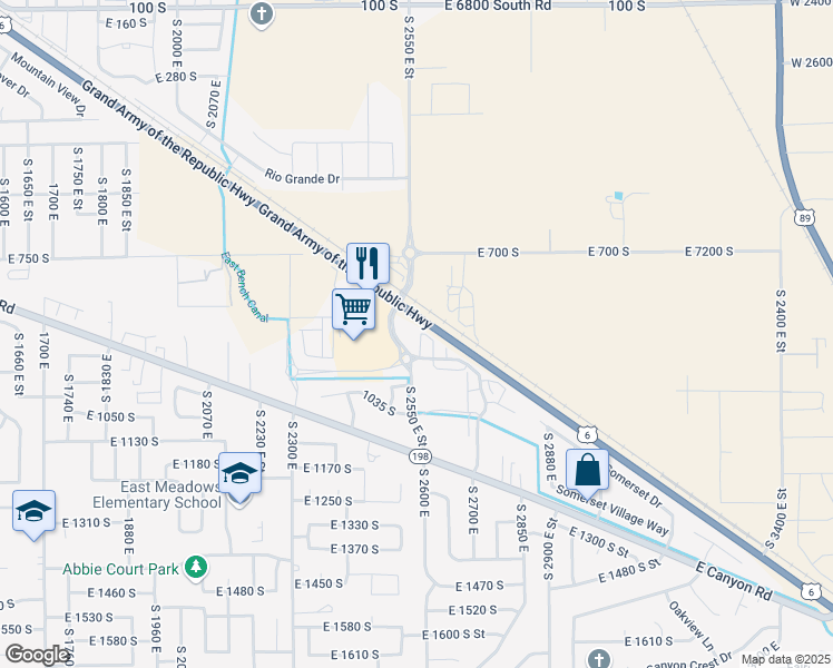 map of restaurants, bars, coffee shops, grocery stores, and more near 868 South 2560 East in Spanish Fork