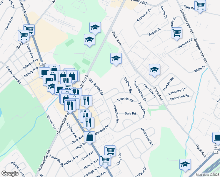 map of restaurants, bars, coffee shops, grocery stores, and more near 3240 Fairway Road in Bucks County