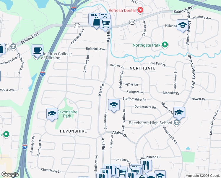 map of restaurants, bars, coffee shops, grocery stores, and more near 6395 Dalewood Road in Columbus