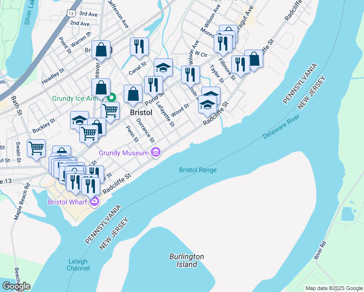 map of restaurants, bars, coffee shops, grocery stores, and more near 824 Radcliffe Street in Bristol
