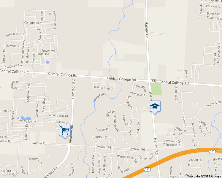 map of restaurants, bars, coffee shops, grocery stores, and more near 6450 Walnut Fork Drive in Westerville