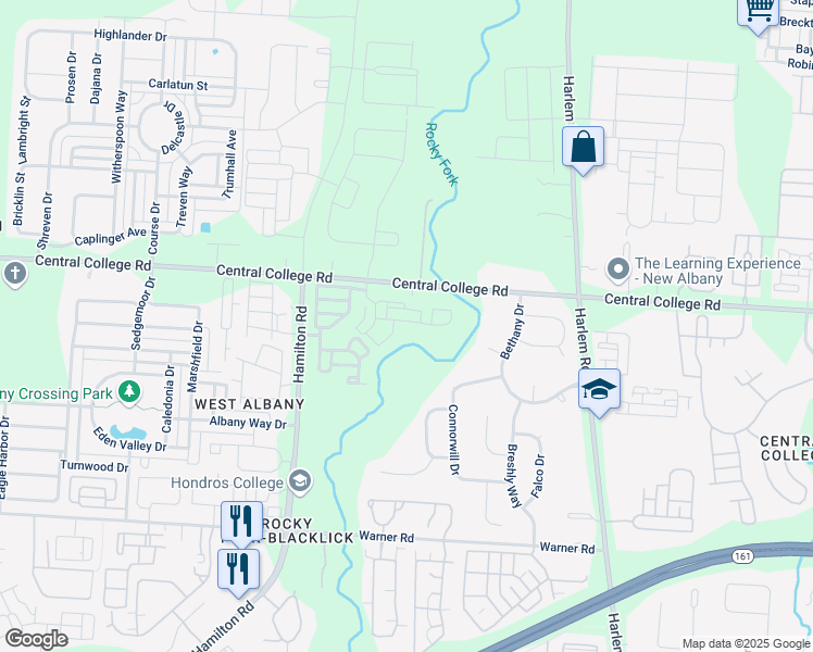map of restaurants, bars, coffee shops, grocery stores, and more near 5691 Winding Rock Drive in Westerville