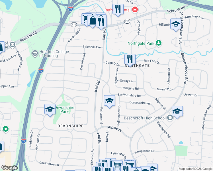 map of restaurants, bars, coffee shops, grocery stores, and more near 6395 Dalewood Road in Columbus