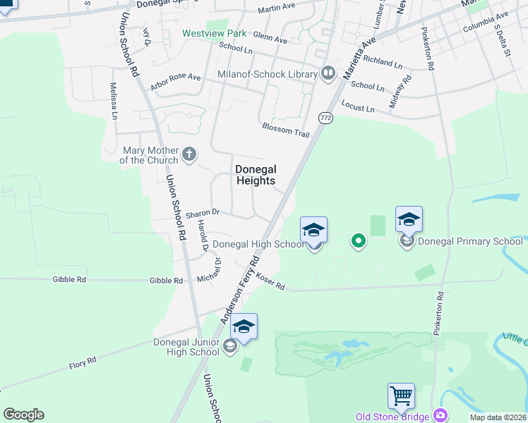 map of restaurants, bars, coffee shops, grocery stores, and more near 718 Sharon Drive in Mount Joy