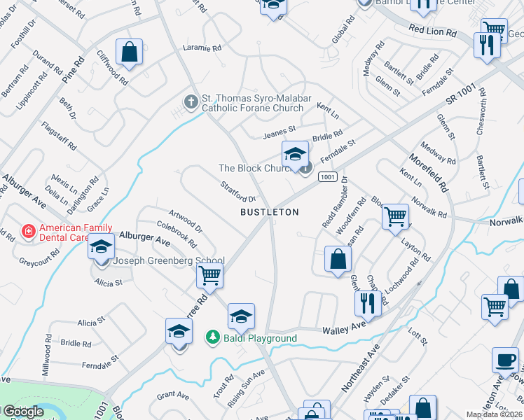 map of restaurants, bars, coffee shops, grocery stores, and more near 9230 Verree Road in Philadelphia