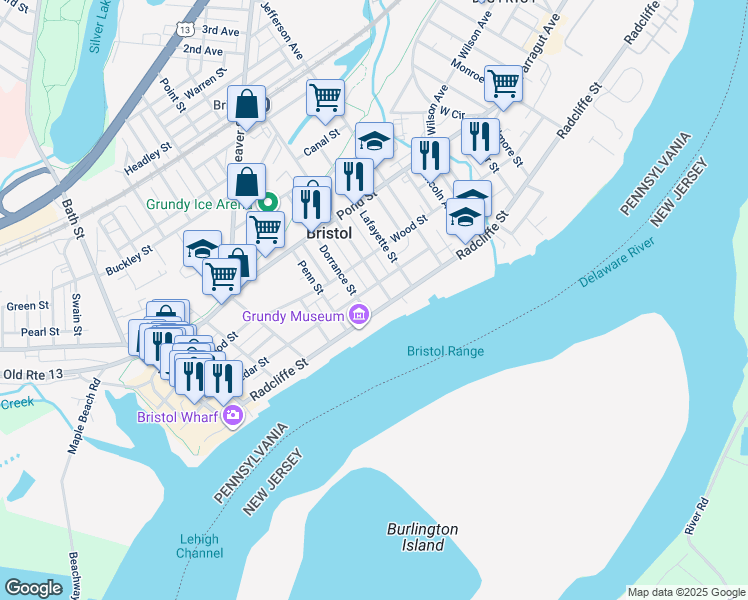 map of restaurants, bars, coffee shops, grocery stores, and more near 715 Radcliffe Street in Bristol