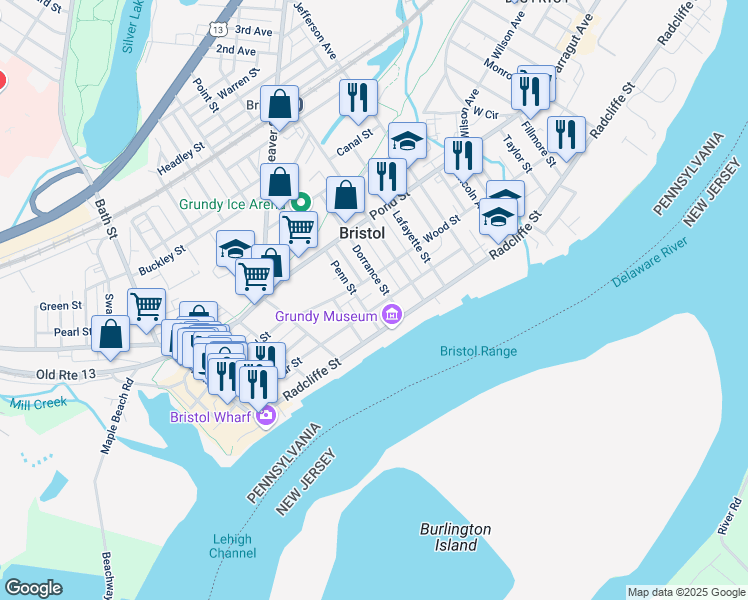 map of restaurants, bars, coffee shops, grocery stores, and more near 617 Cedar Street in Bristol