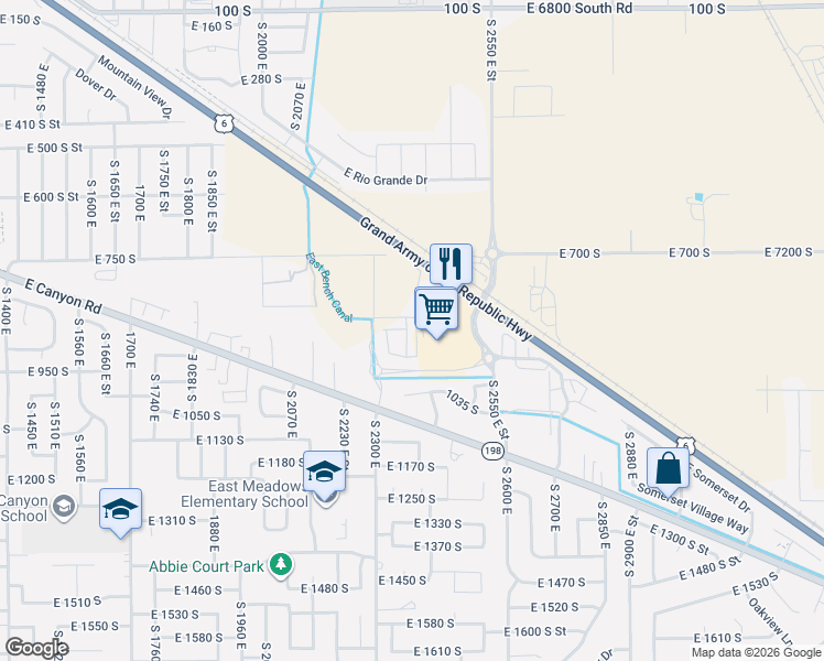 map of restaurants, bars, coffee shops, grocery stores, and more near 2342 East 830 South in Spanish Fork