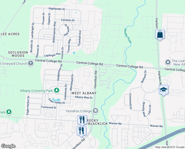 map of restaurants, bars, coffee shops, grocery stores, and more near 6266 Albany Brooke Drive in Westerville