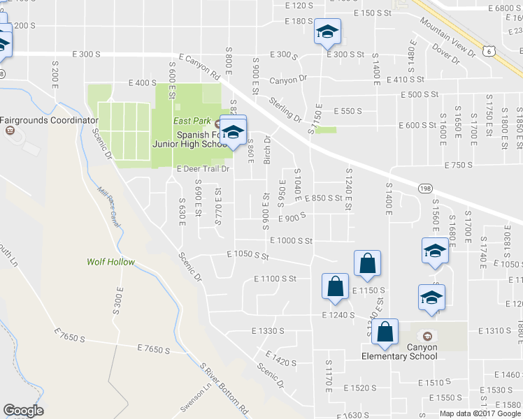 map of restaurants, bars, coffee shops, grocery stores, and more near 876 South 900 East in Spanish Fork