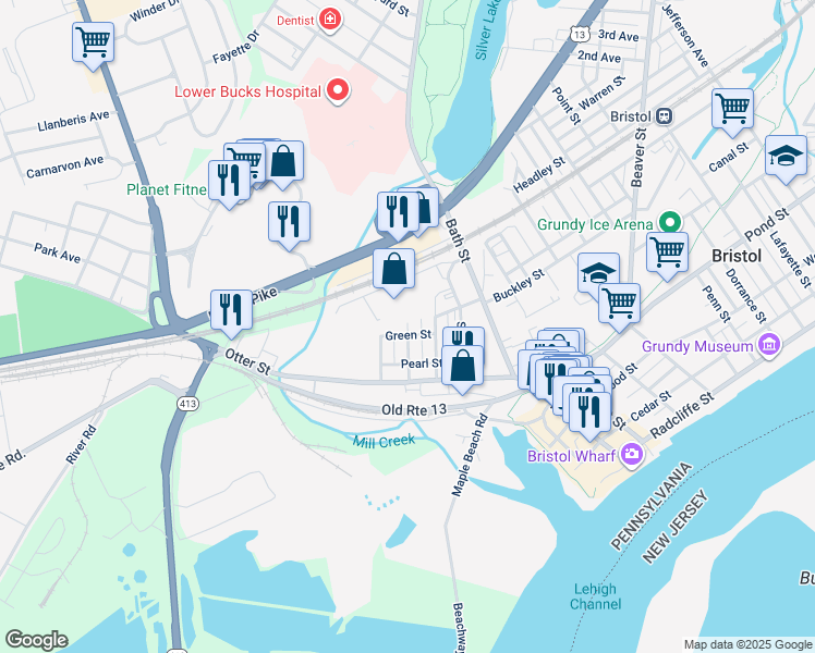 map of restaurants, bars, coffee shops, grocery stores, and more near 573 Locust Street in Bristol