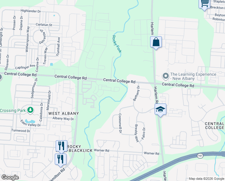 map of restaurants, bars, coffee shops, grocery stores, and more near 6450 Walnut Fork Drive in Westerville