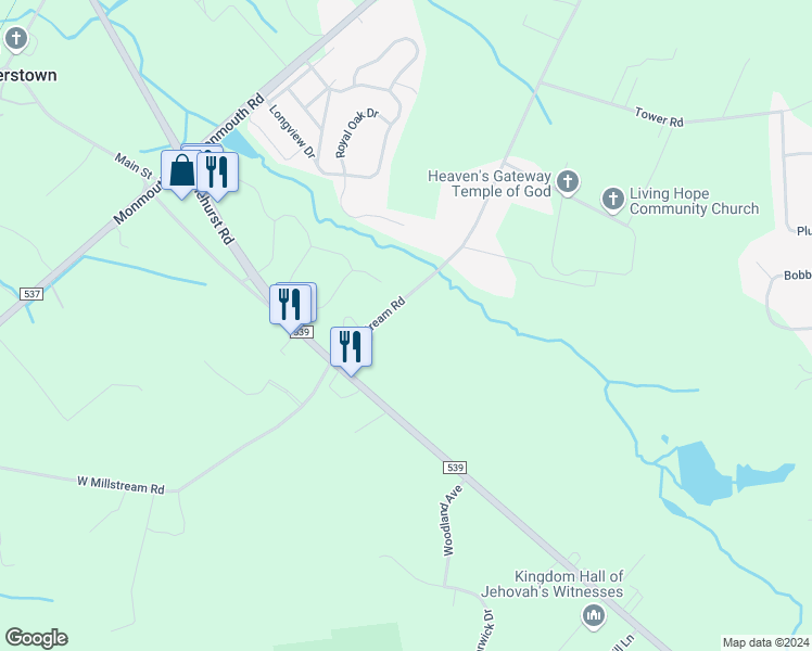 map of restaurants, bars, coffee shops, grocery stores, and more near 310 East Millstream Road in Plumsted