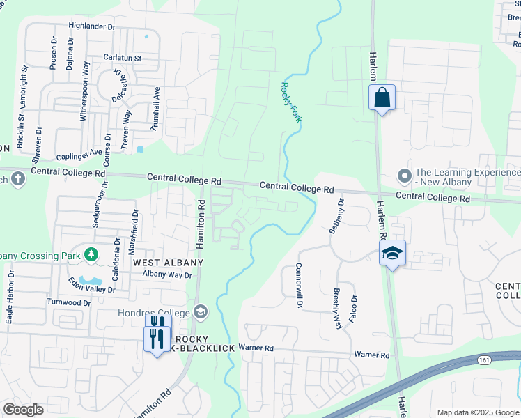 map of restaurants, bars, coffee shops, grocery stores, and more near 5377 Central College Road in Westerville