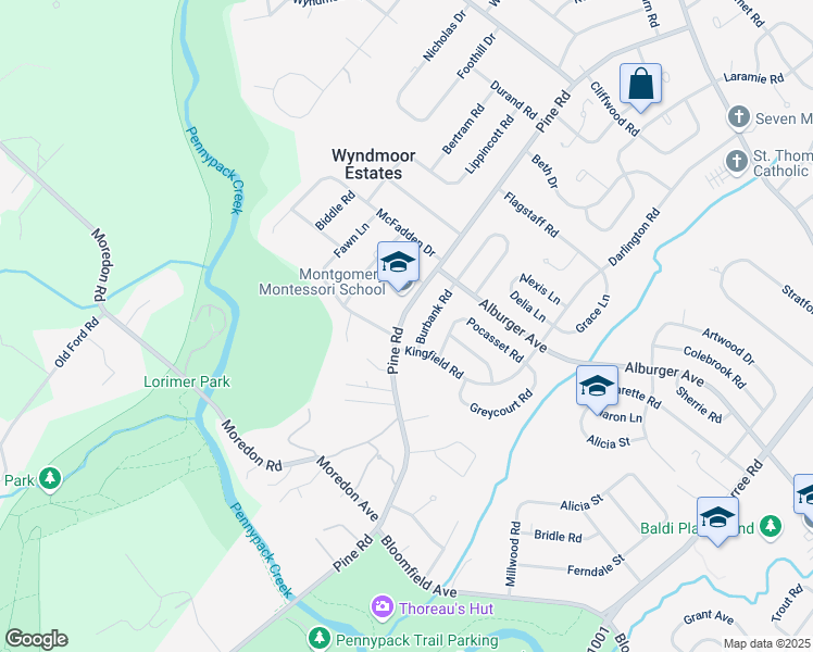map of restaurants, bars, coffee shops, grocery stores, and more near 9205 Pine Road in Philadelphia